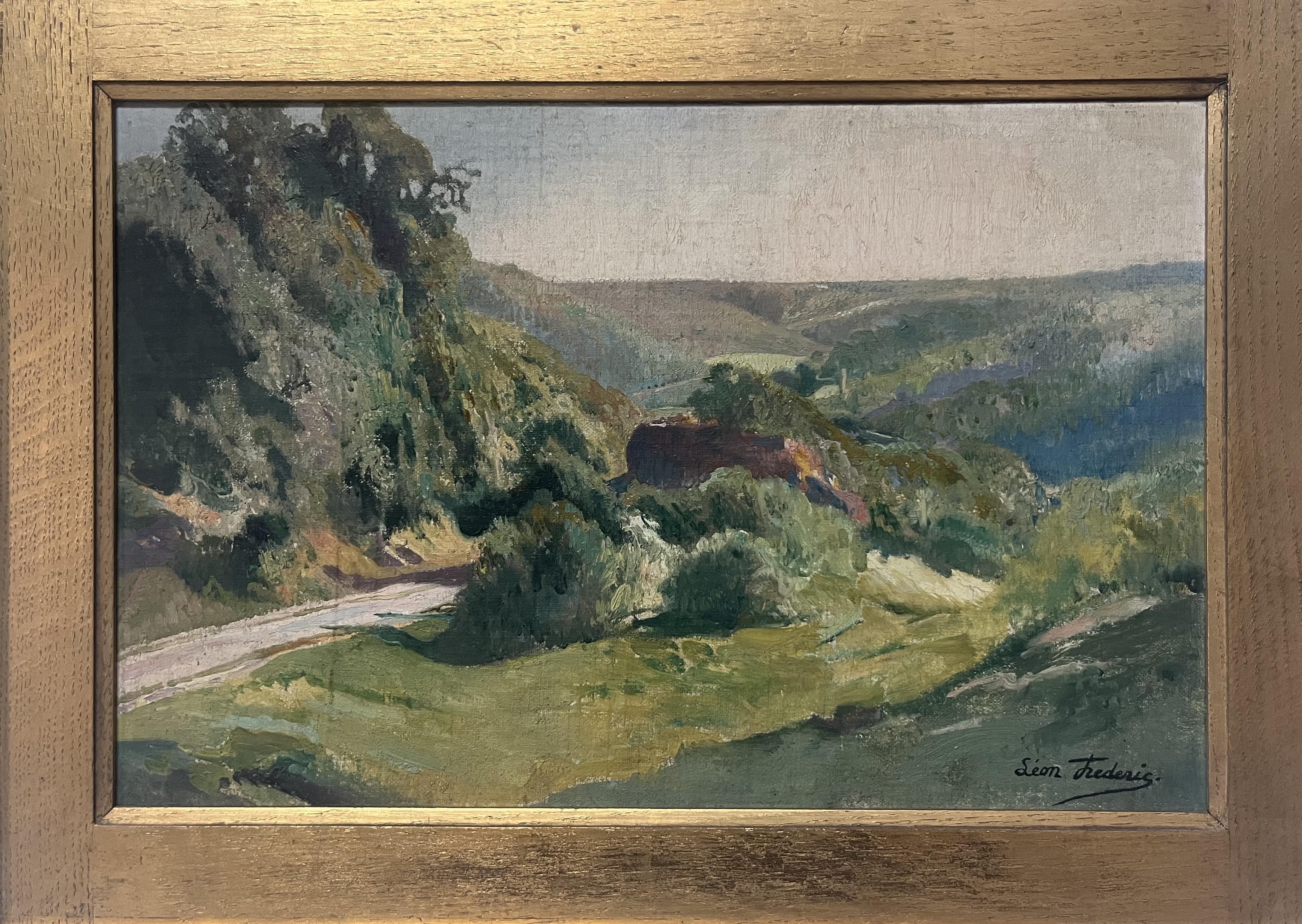 Léon Frédéric (1856-1940)  A Summer landscape, Oil on panel signed For Sale 7