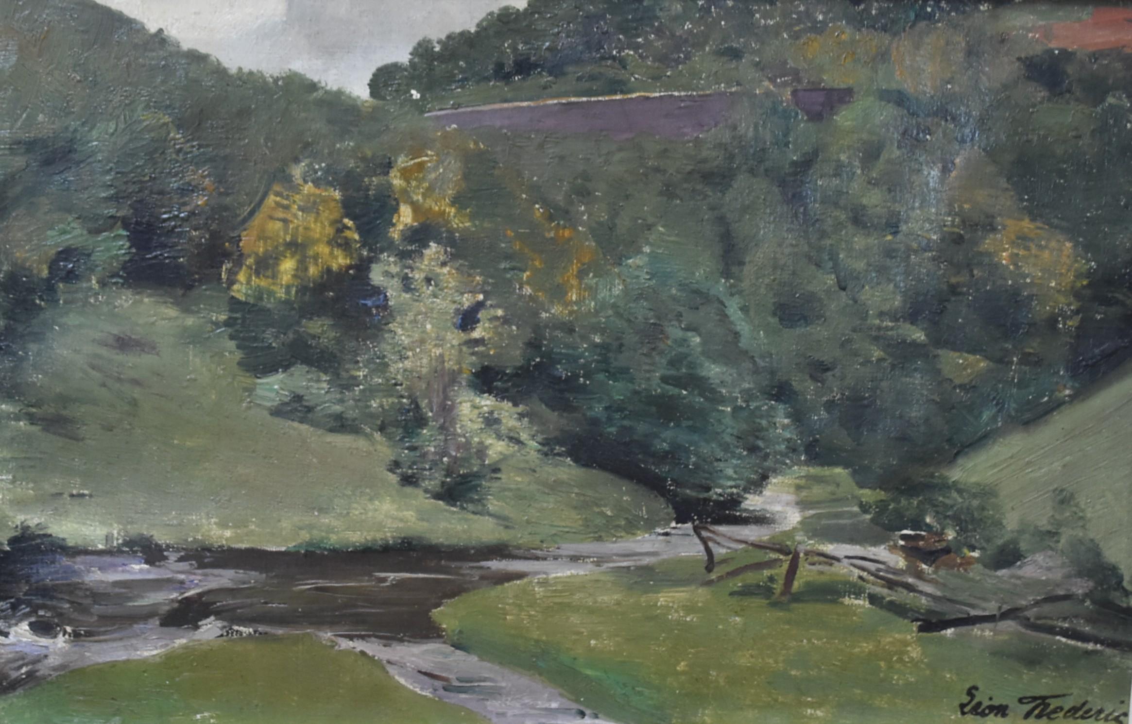 Léon Frédéric (1856-1940)  Landscape in Nafraiture, Oil on canvas, signed
