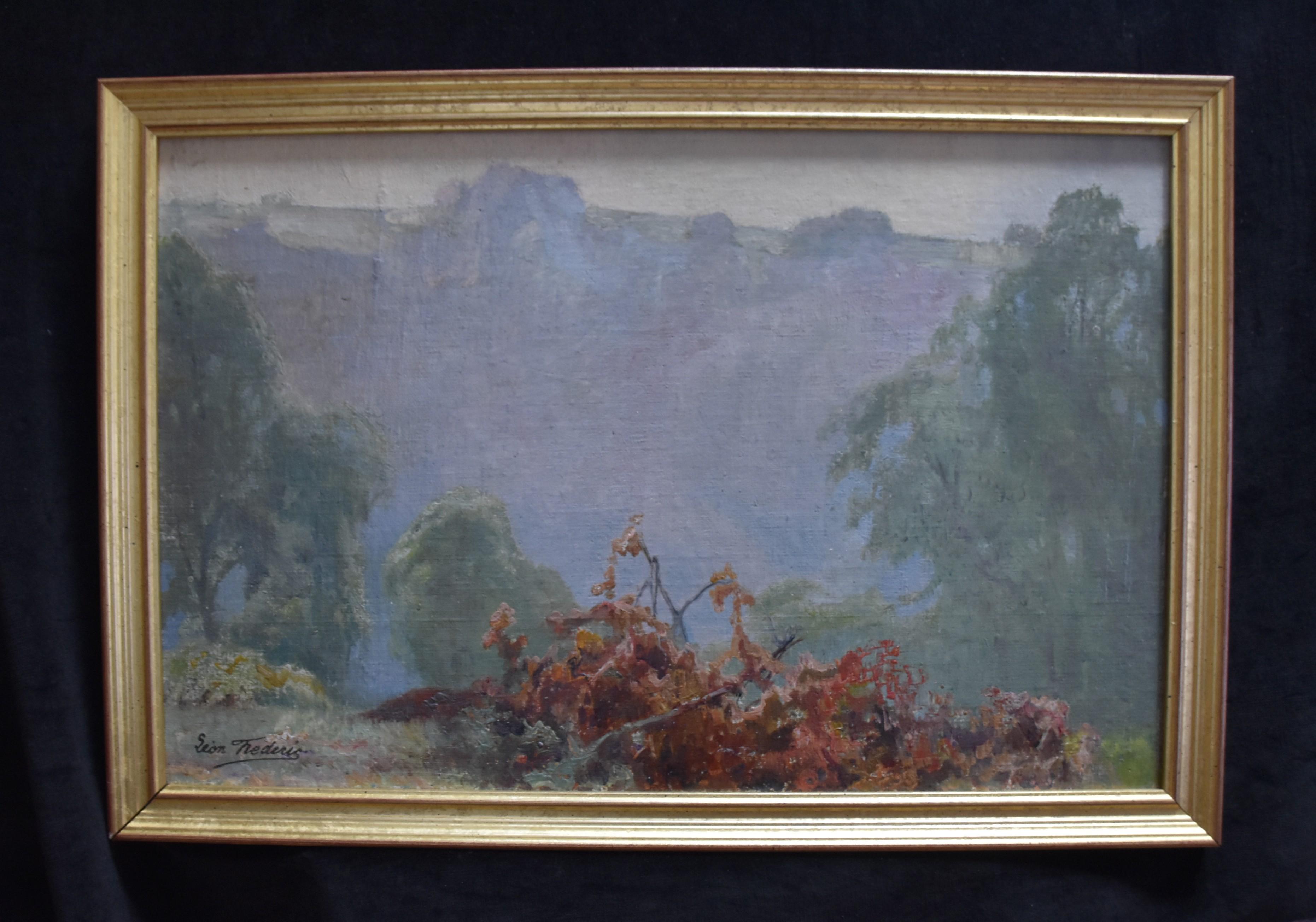 Léon Frédéric (1856-1940) 
Vallée de Nafraiture
signed with the estate stamp at the lower left
Oil on canvas transfered on panel
29.5 x 44.55 cm
Certificate of Georges Frederic, son of the artist, on the reverse of the panel
Framed  :  33.5 x  49 cm