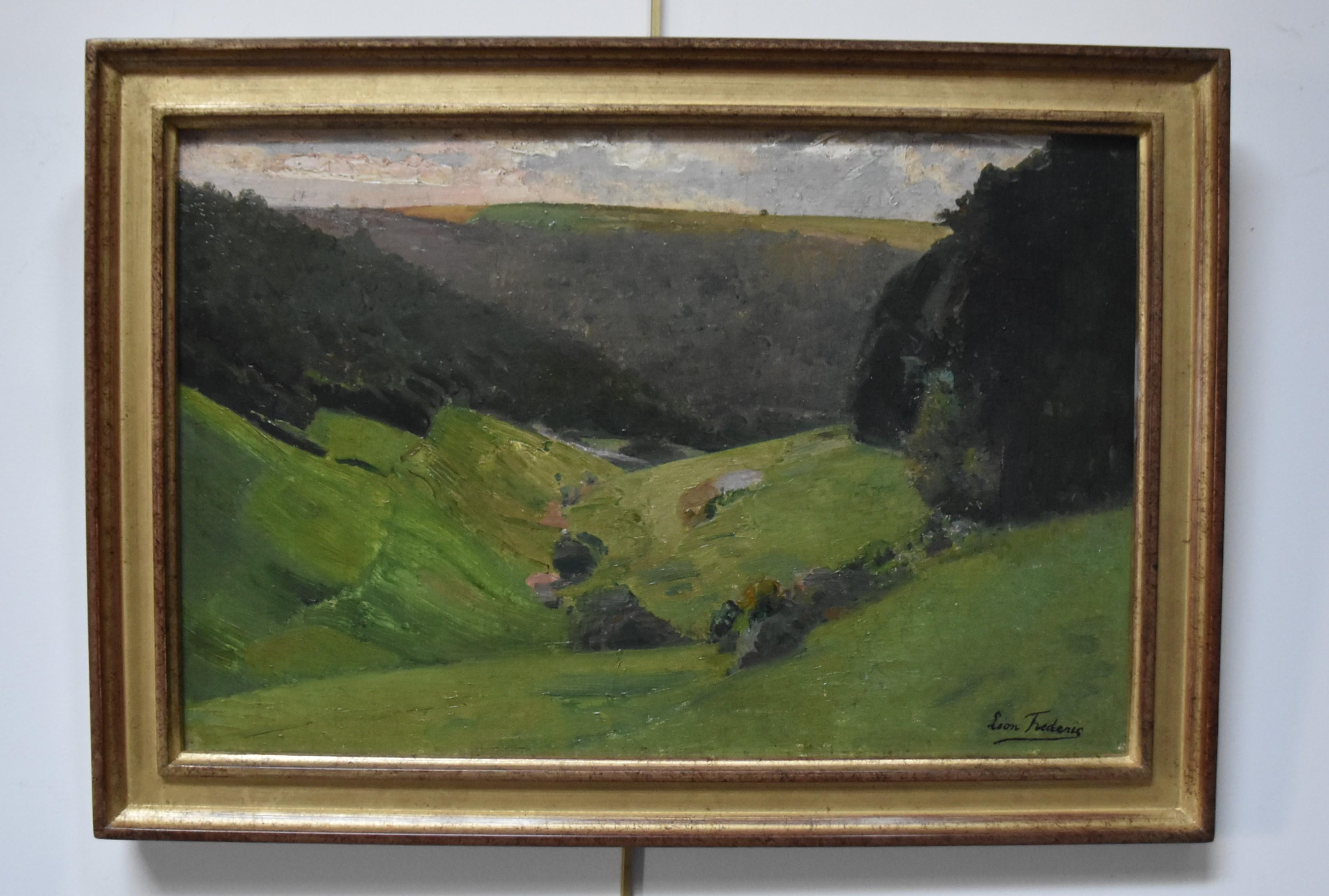 Léon Frédéric (1856-1940)  View of the valley, Nafraiture, Oil on panel signed 1