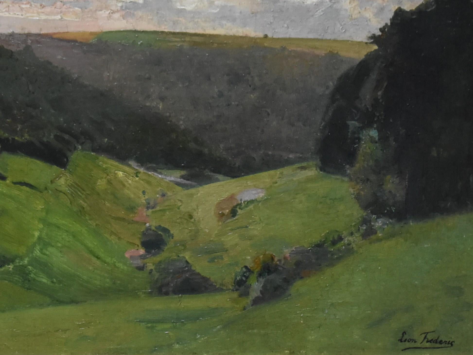 Léon Frédéric (1856-1940)  View of the valley, Nafraiture, Oil on panel signed 2
