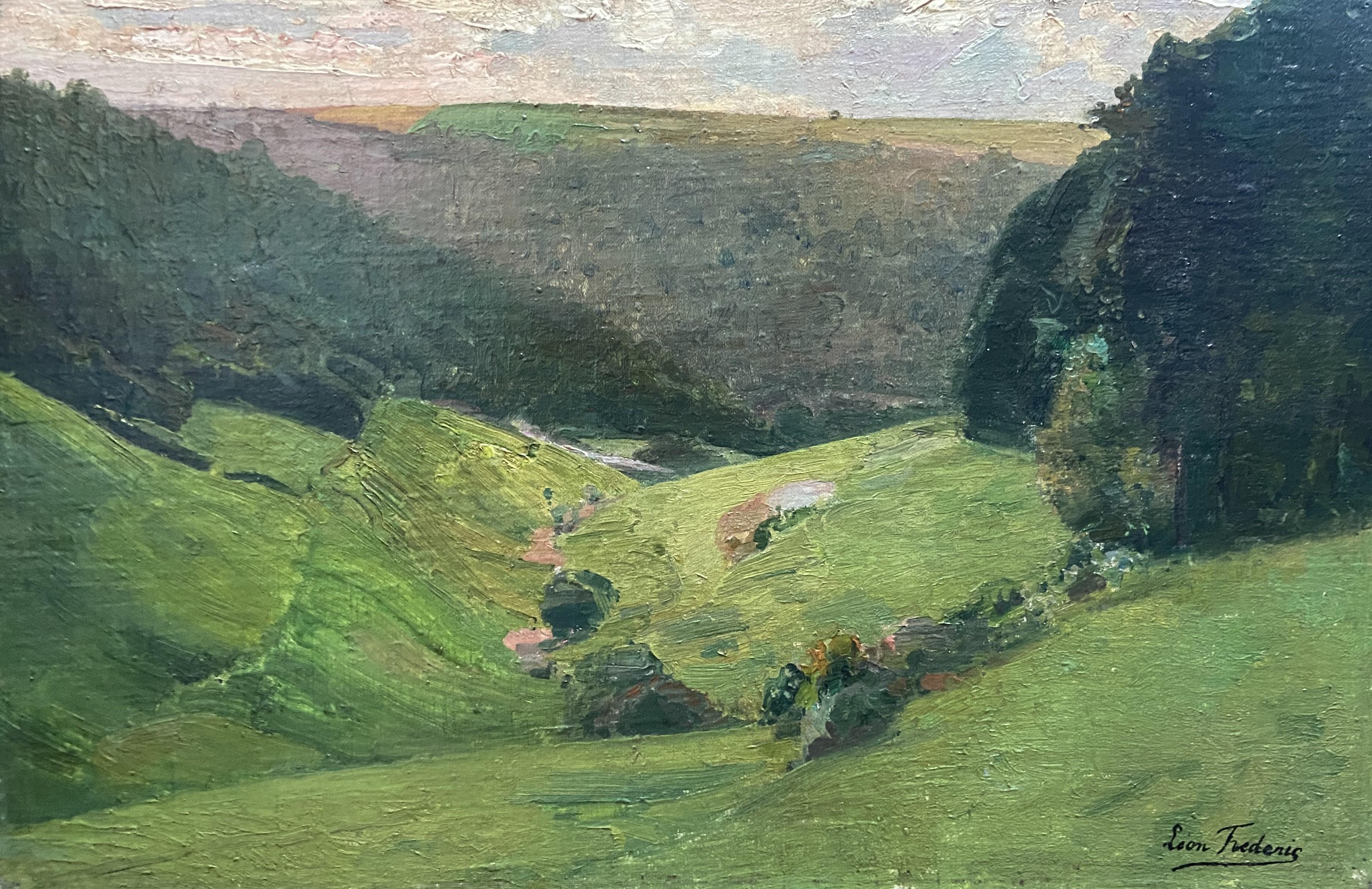 Léon Frédéric (1856-1940)  View of the valley, Nafraiture, Oil on panel signed 3
