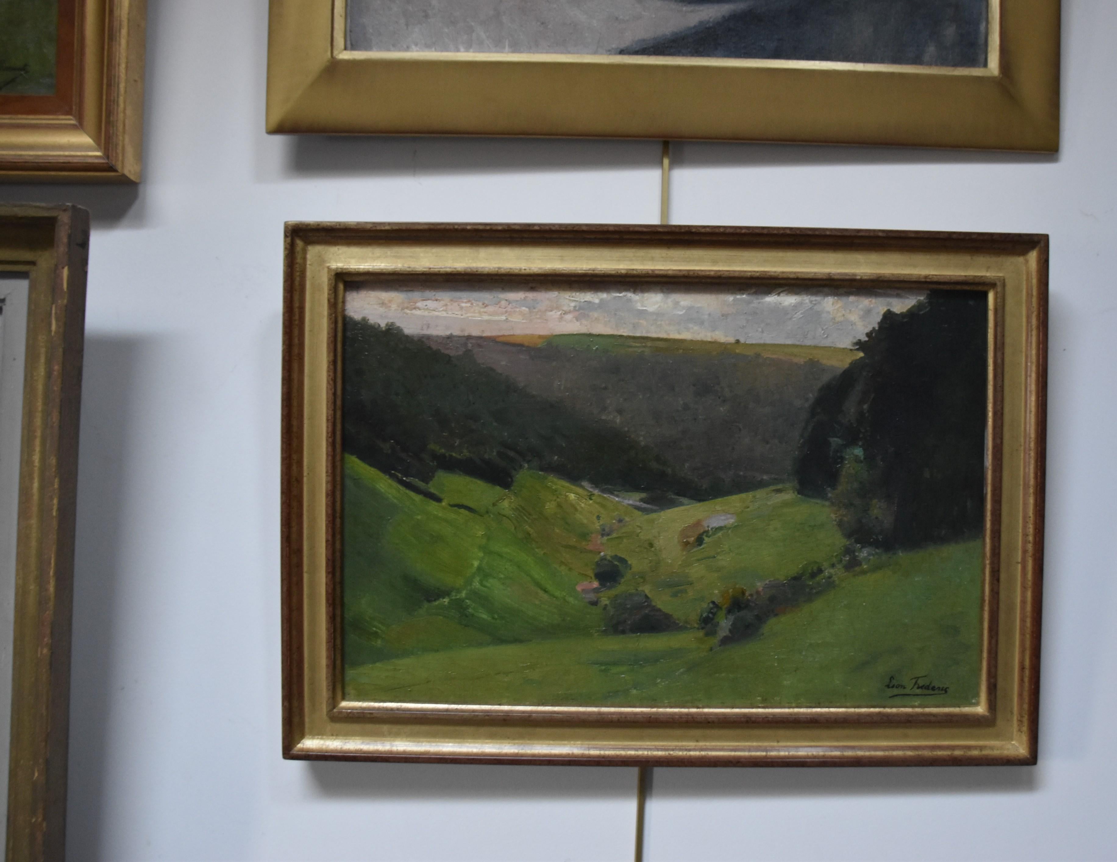Léon Frédéric (1856-1940)  View of the valley, Nafraiture, Oil on panel signed 5