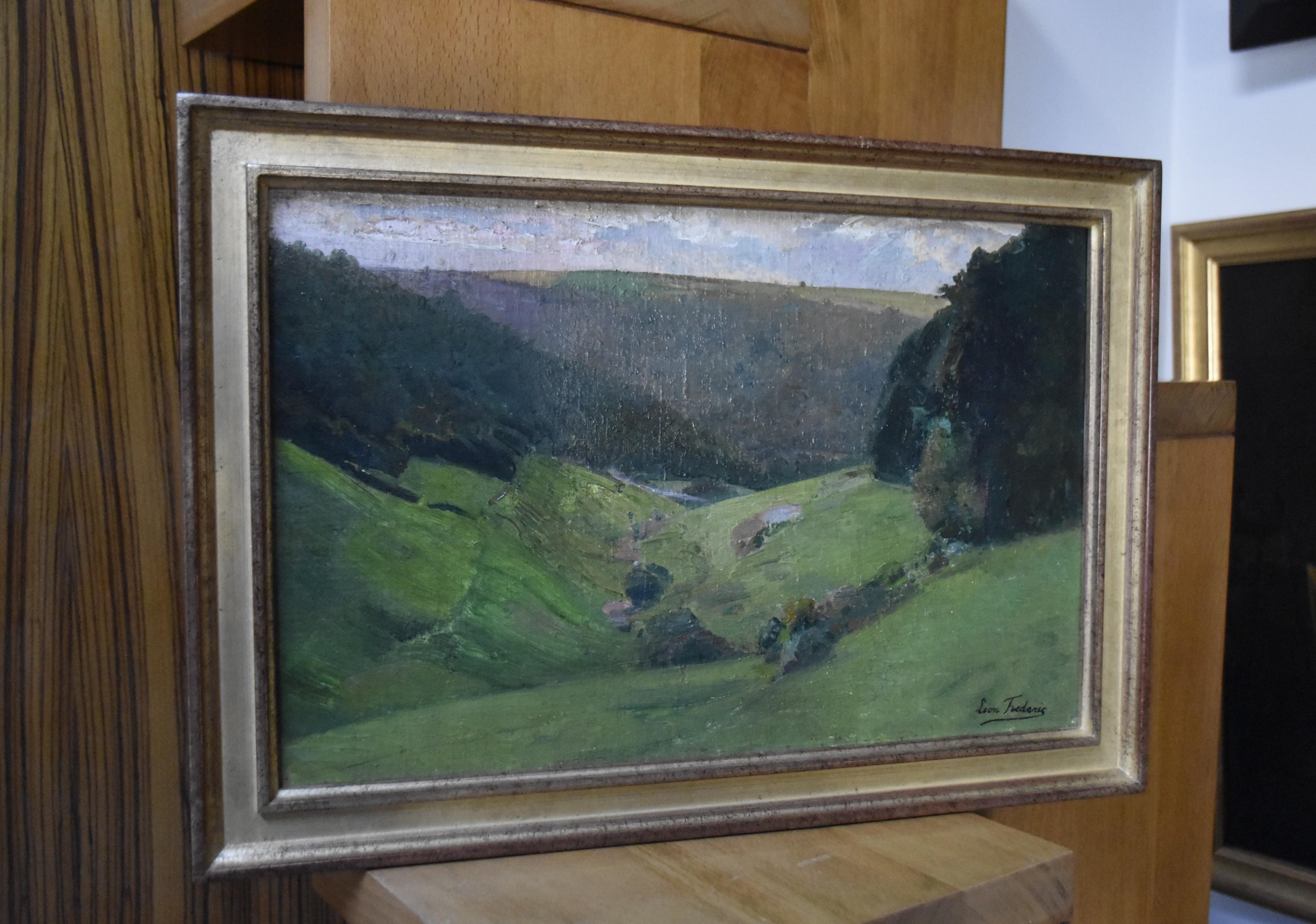 Léon Frédéric (1856-1940)  View of the valley, Nafraiture, Oil on panel signed 6
