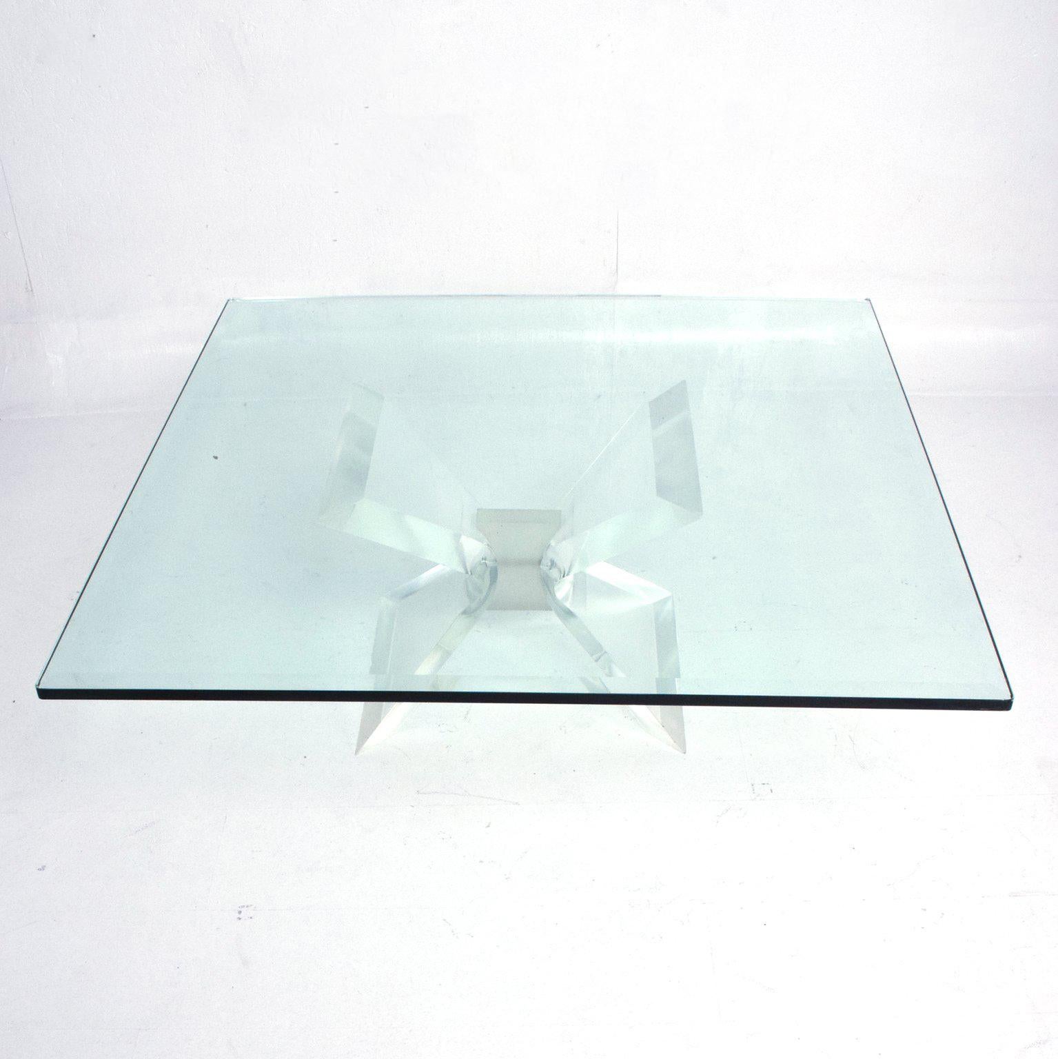 Leon Frost Lucite & Glass Coffee Table Sculpted X Base 1970s Hollywood Regency  2