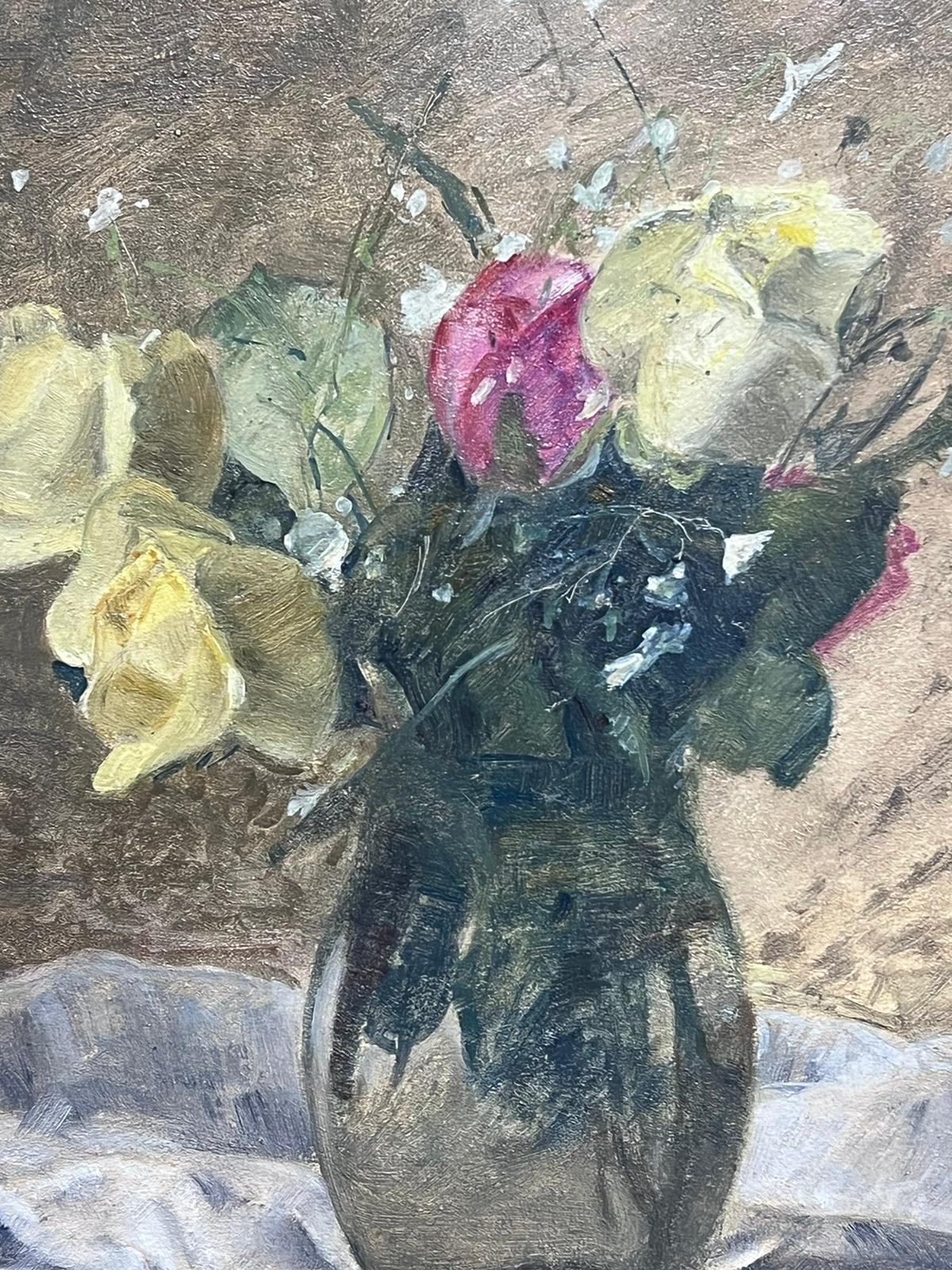 Fine French Still Life Oil Painting Bouquet of Roses in Vase signed original  For Sale 1