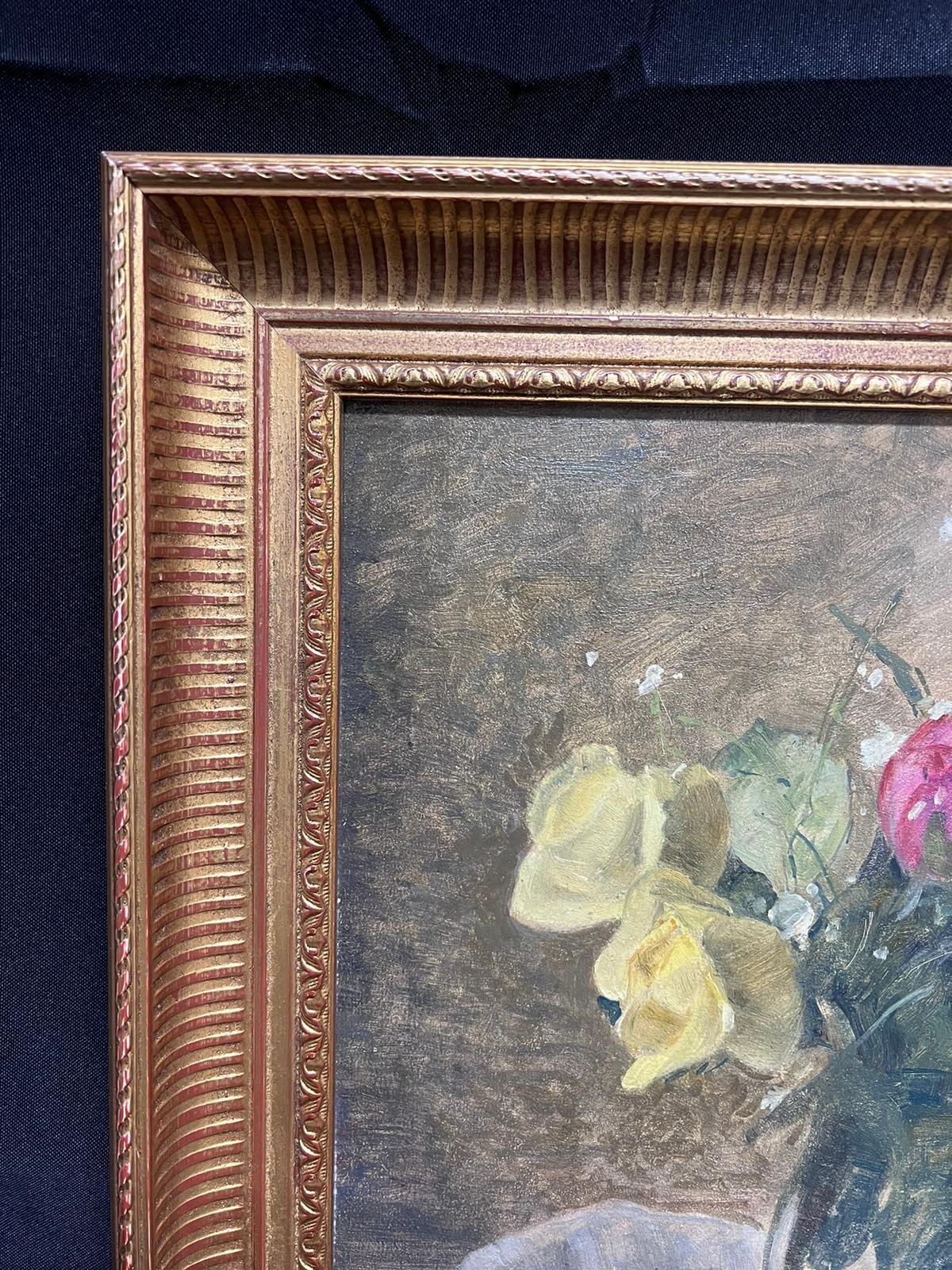 Nature morte à l'huile Bouquet de roses dans un vase signé original  en vente 2
