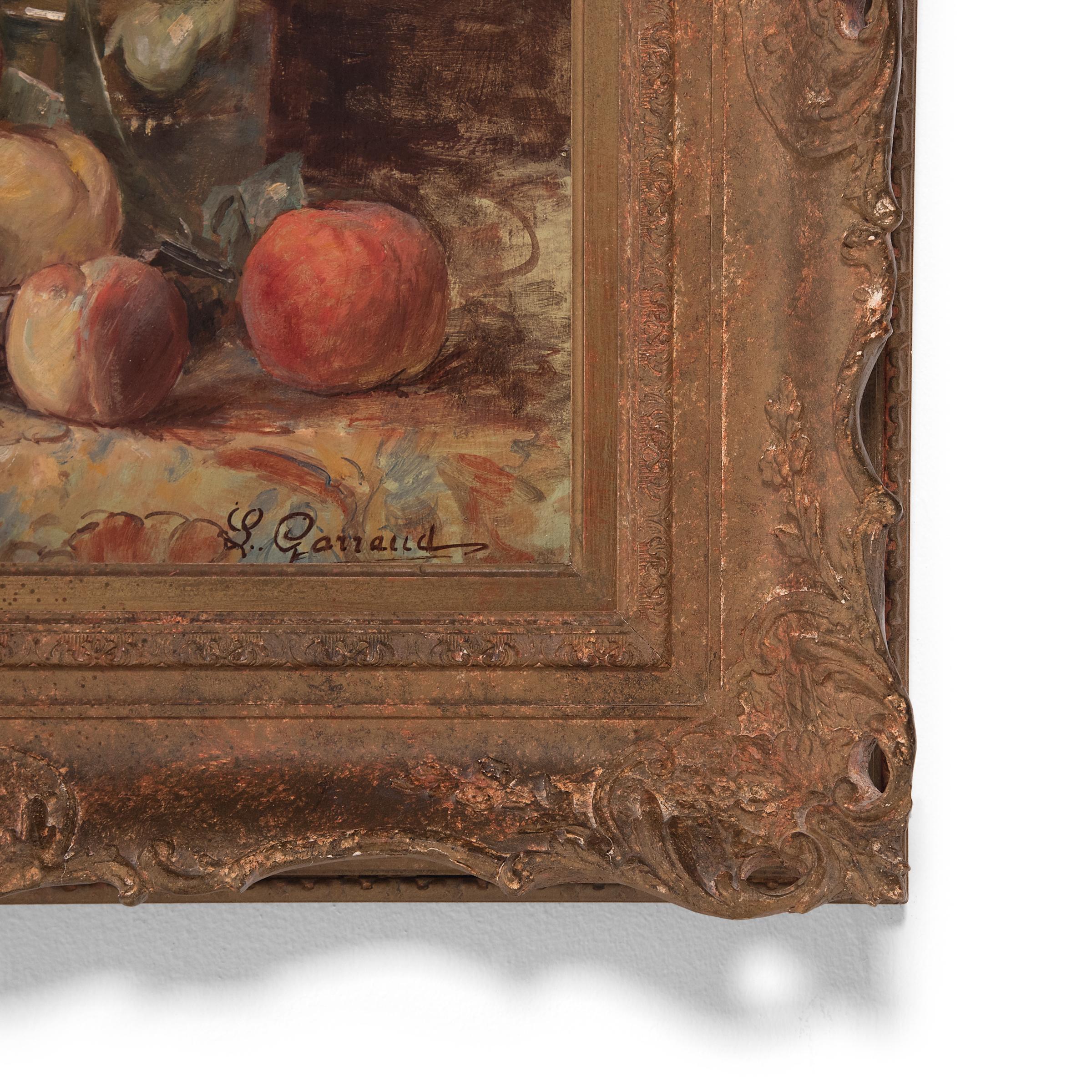 « Nature morte de fruits et de fleurs », huile sur toile - Marron Still-Life Painting par Leon Garraud