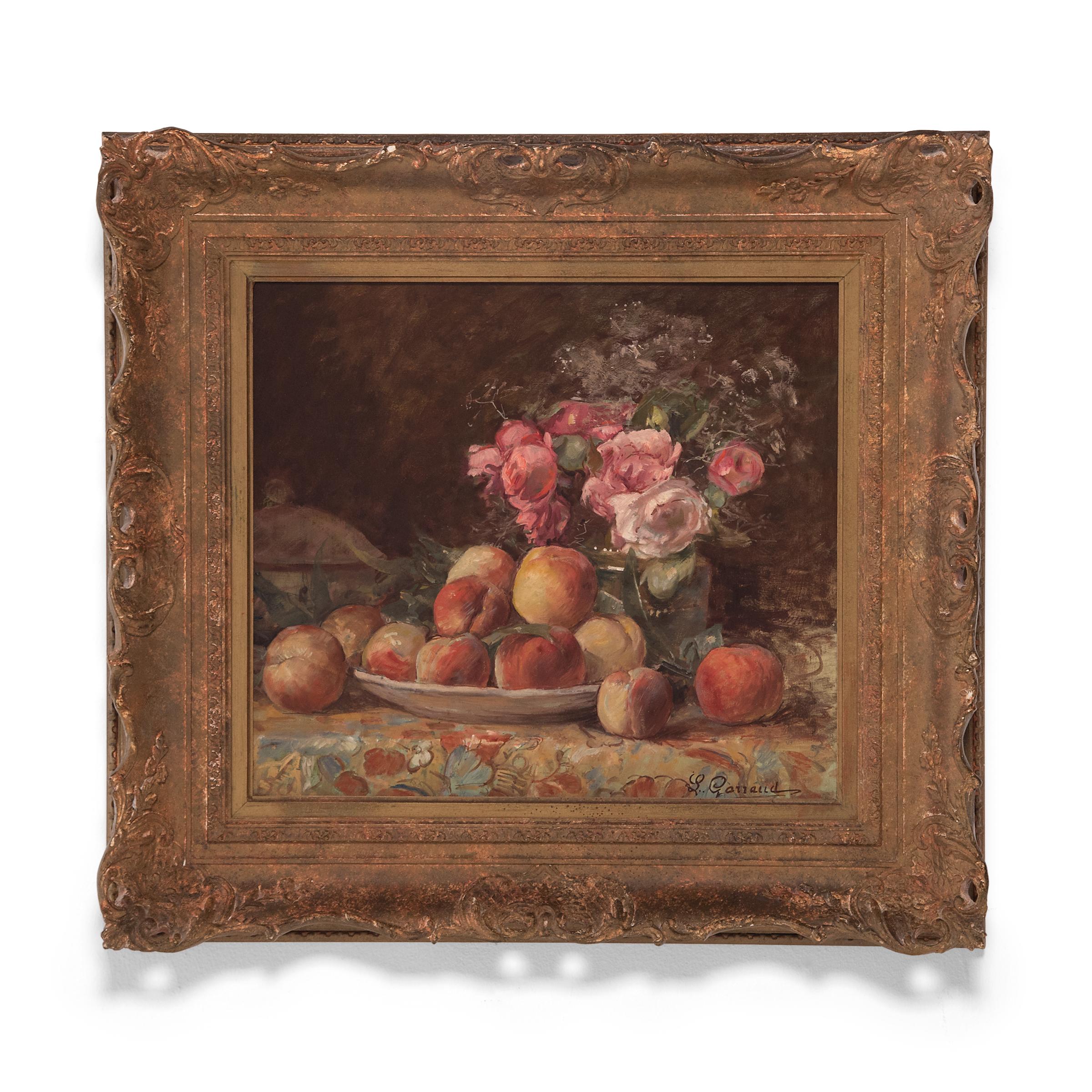 « Nature morte de fruits et de fleurs », huile sur toile - Painting de Leon Garraud