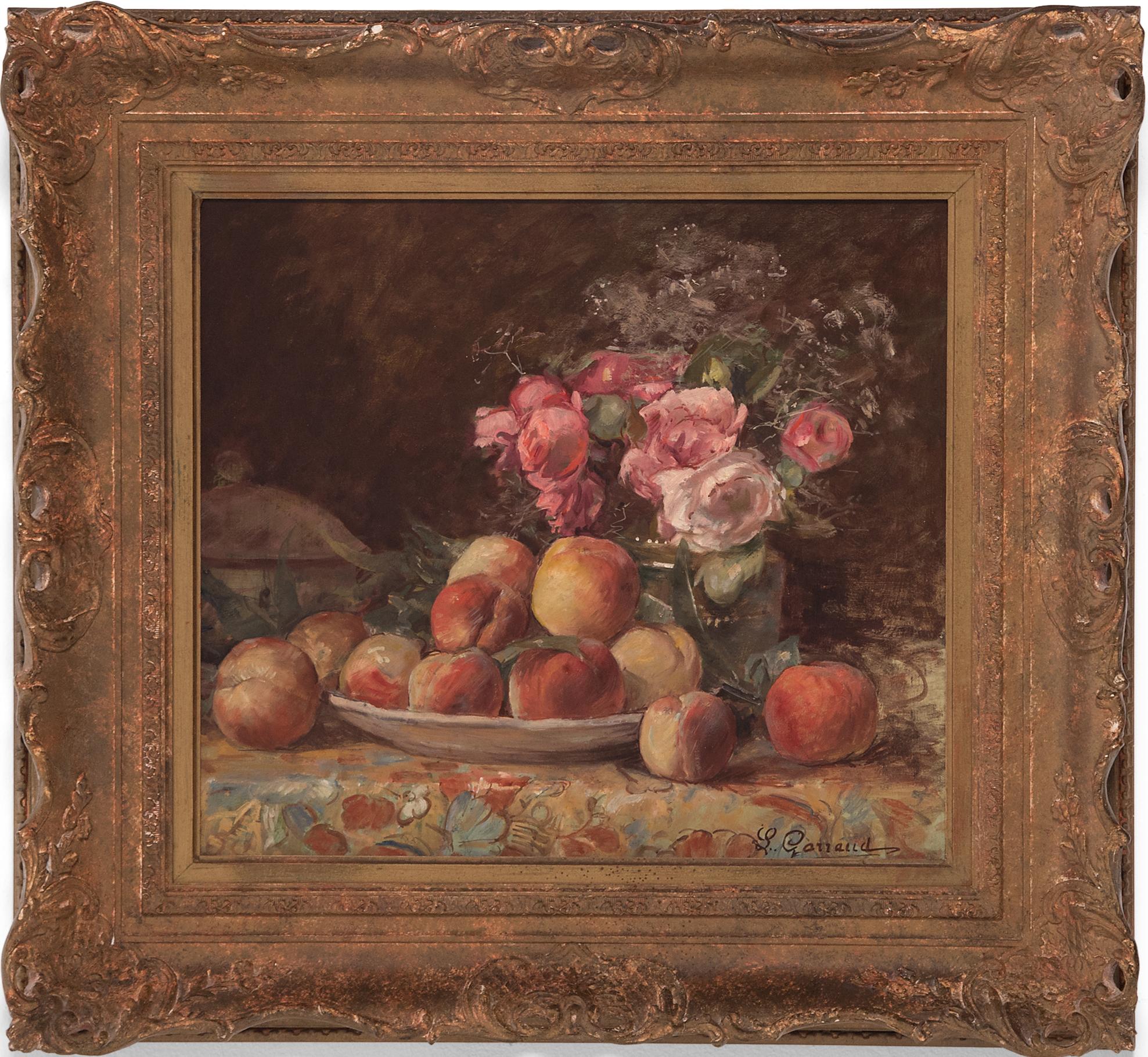 Still Life of Fruit and Flowers, French Impressionist Oil Painting