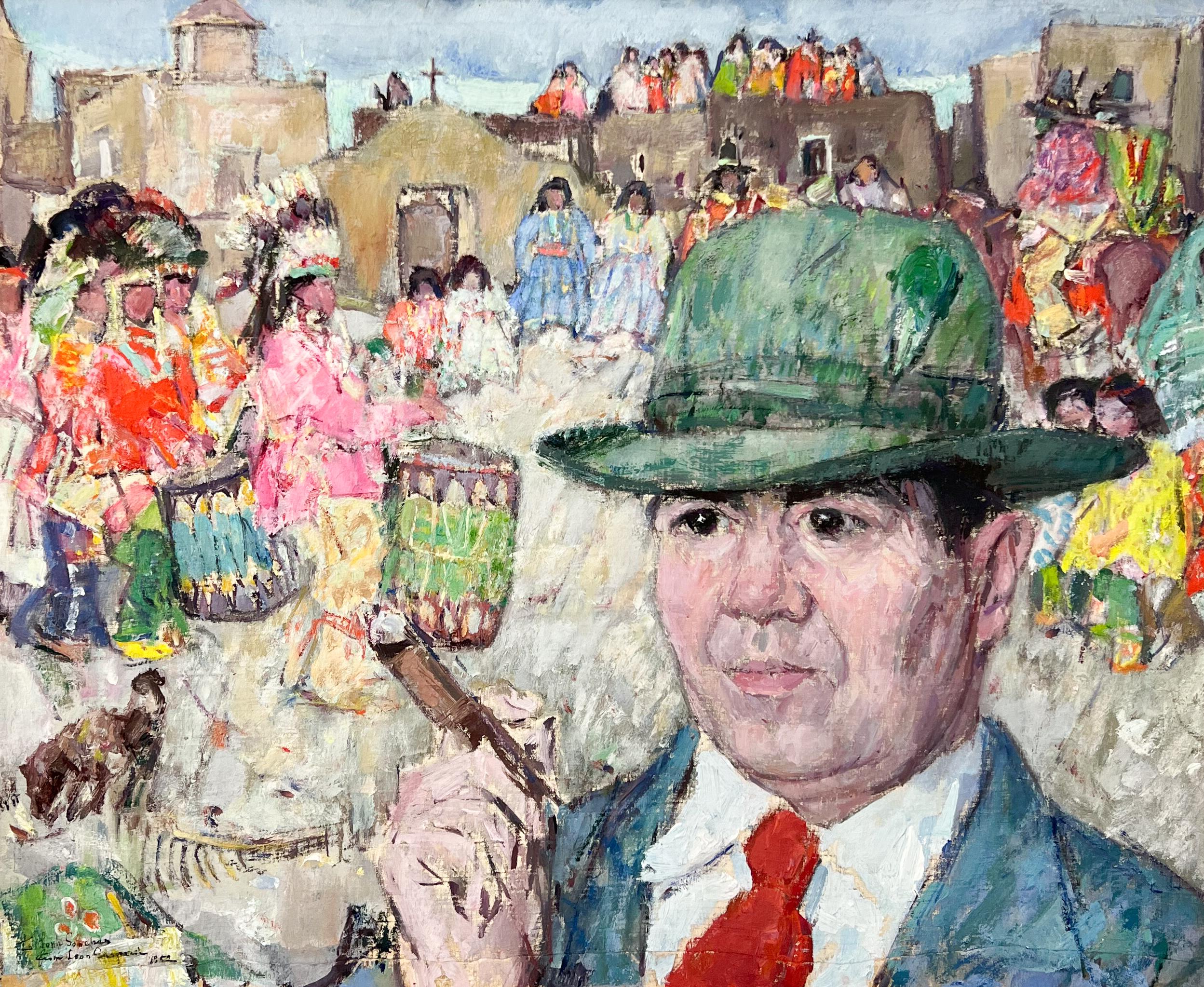 San Geronimo Days - Taos, New Mexico Portrait. Native American Culture. - Painting by Leon Gaspard