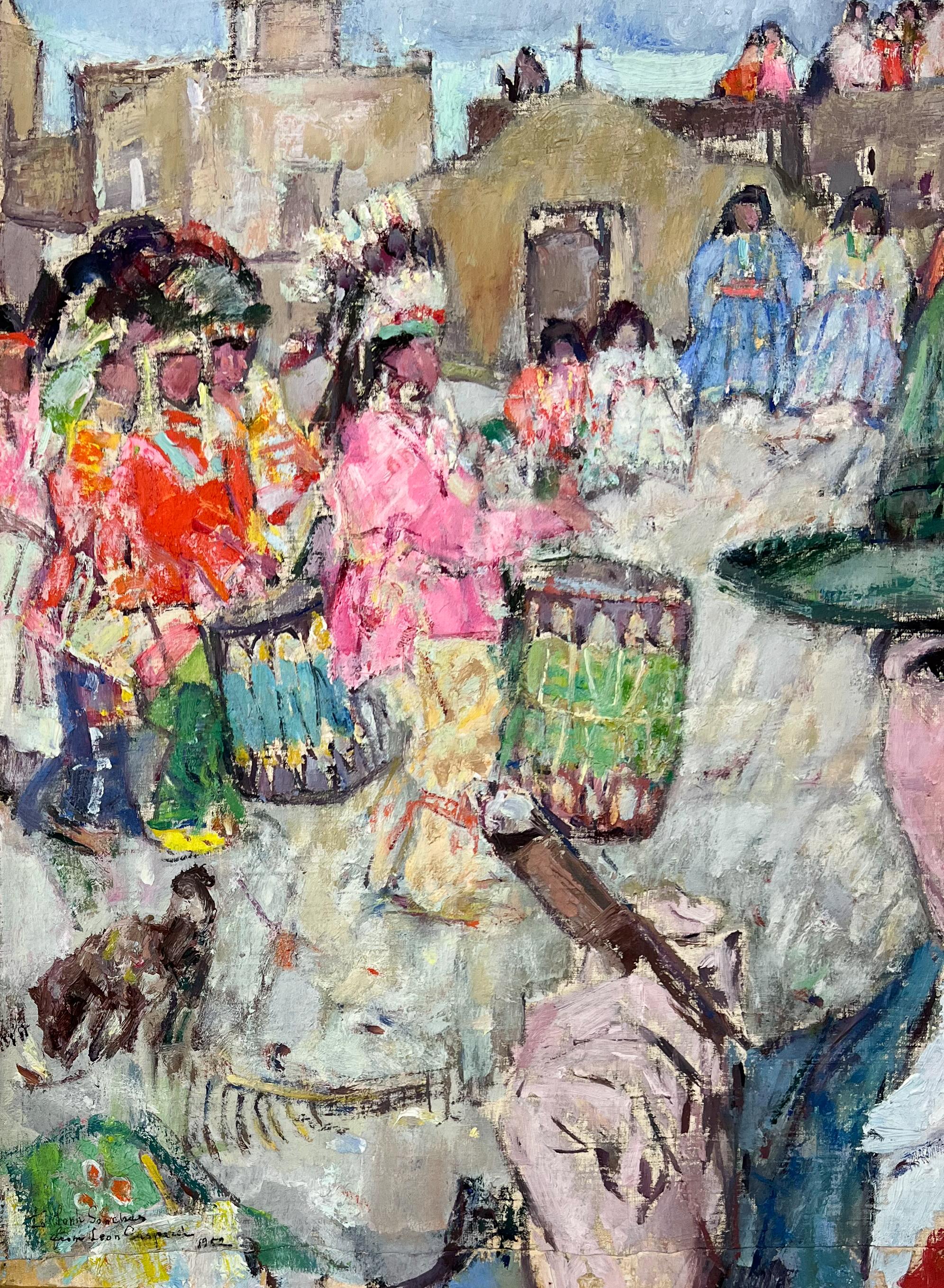 San Geronimo Days - Taos, New Mexico Portrait. Native American Culture. - American Impressionist Painting by Leon Gaspard