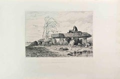 Dolmen de Locmariaker - Etching by Leon Gaucherel - 1860s