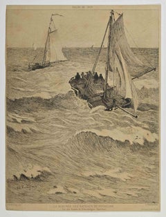 La Rentrée des Bateaux des Pêcheurs - Etching by Lèon Gaucherel - 19th Century