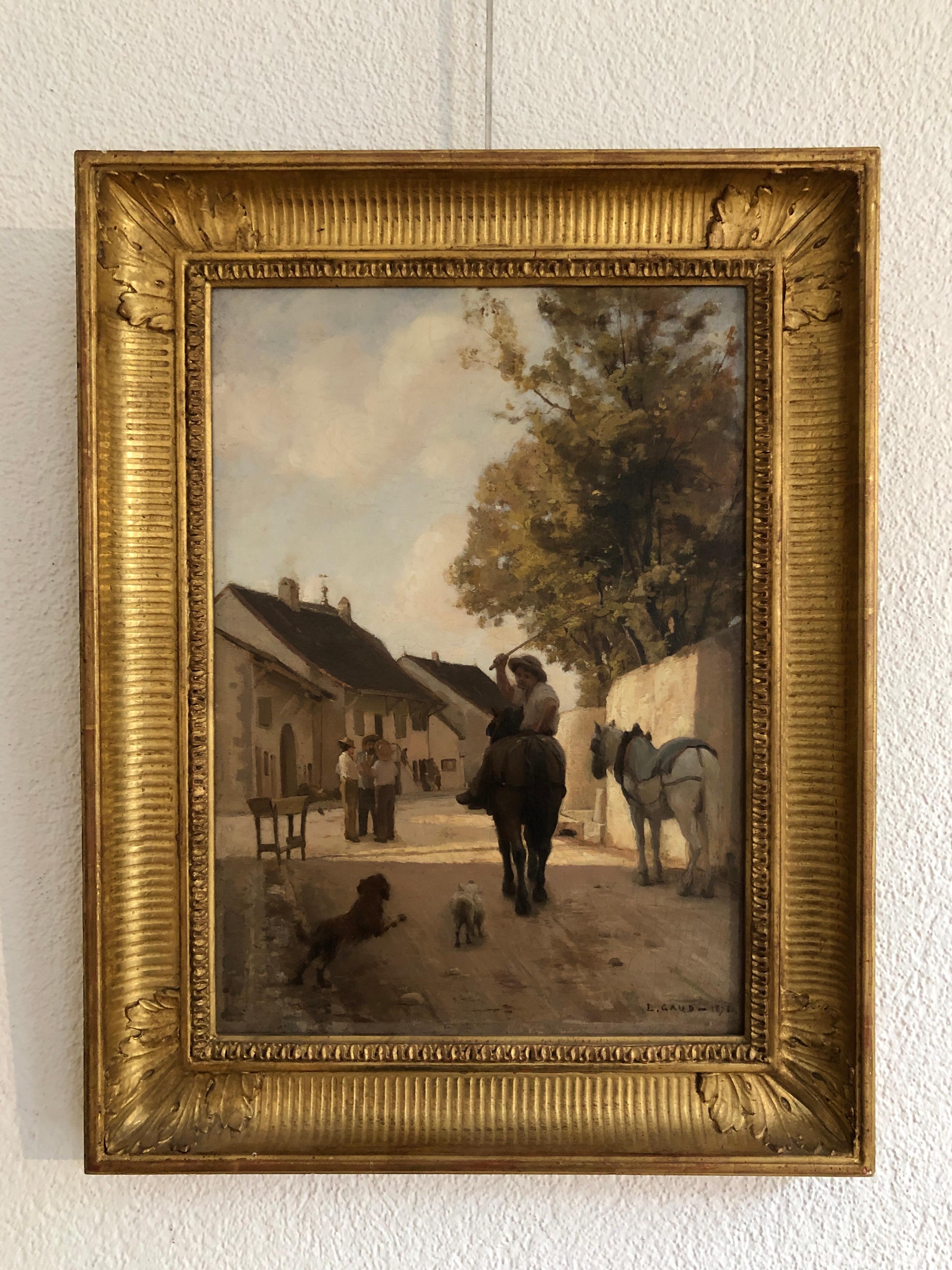 Village in the Geneva countryside - Painting by Léon Gaud