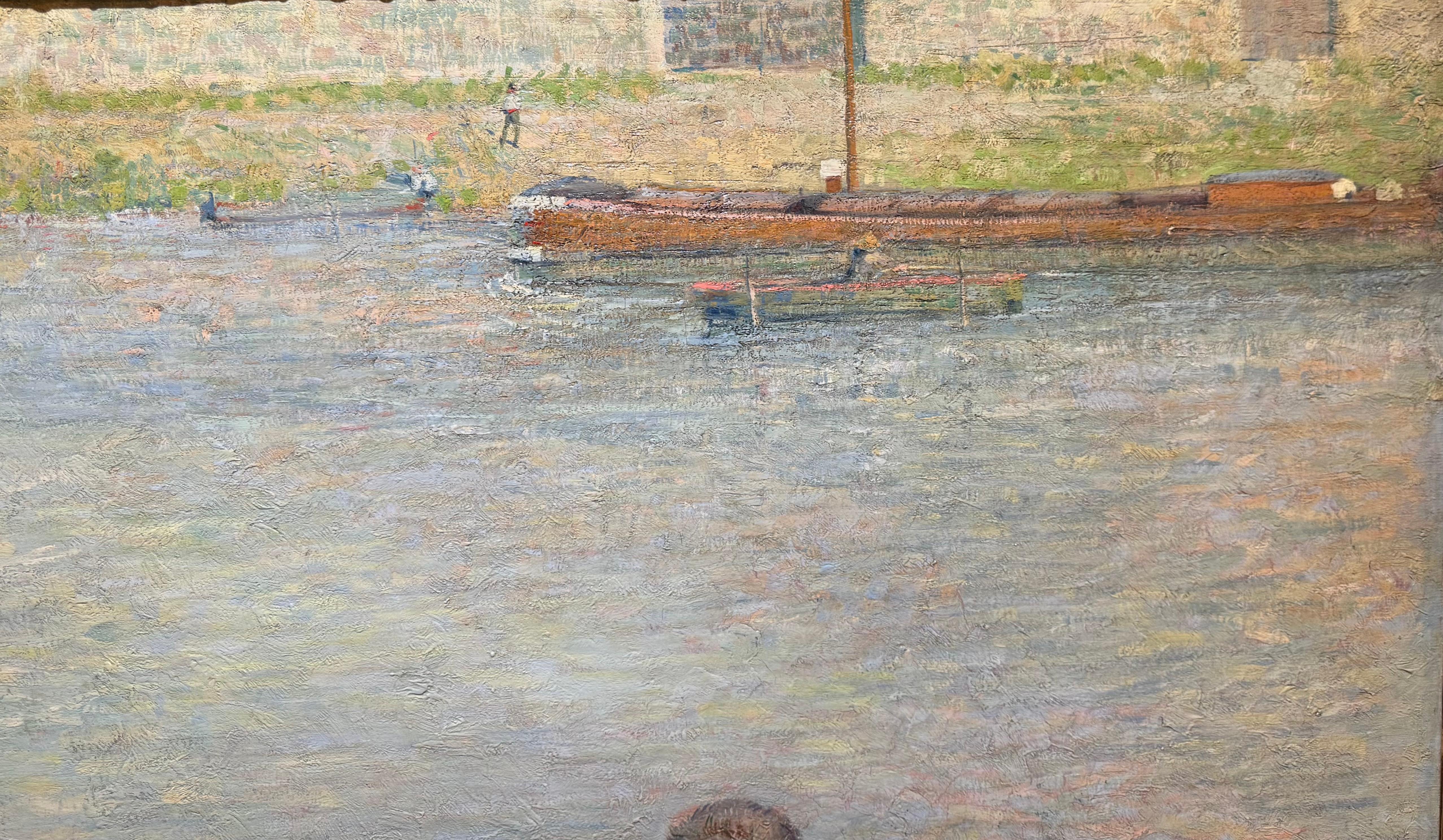Großer französischer Impressionist Männlicher Junge Schwimmen Landschaft Strand im Angebot 2