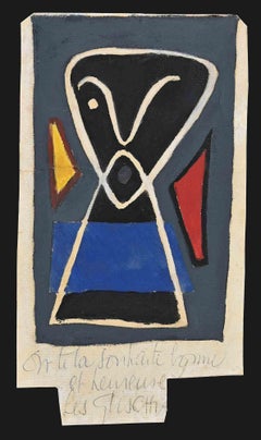 Homme noir à un œil - Tempera originale de Léon Gischia - années 1960