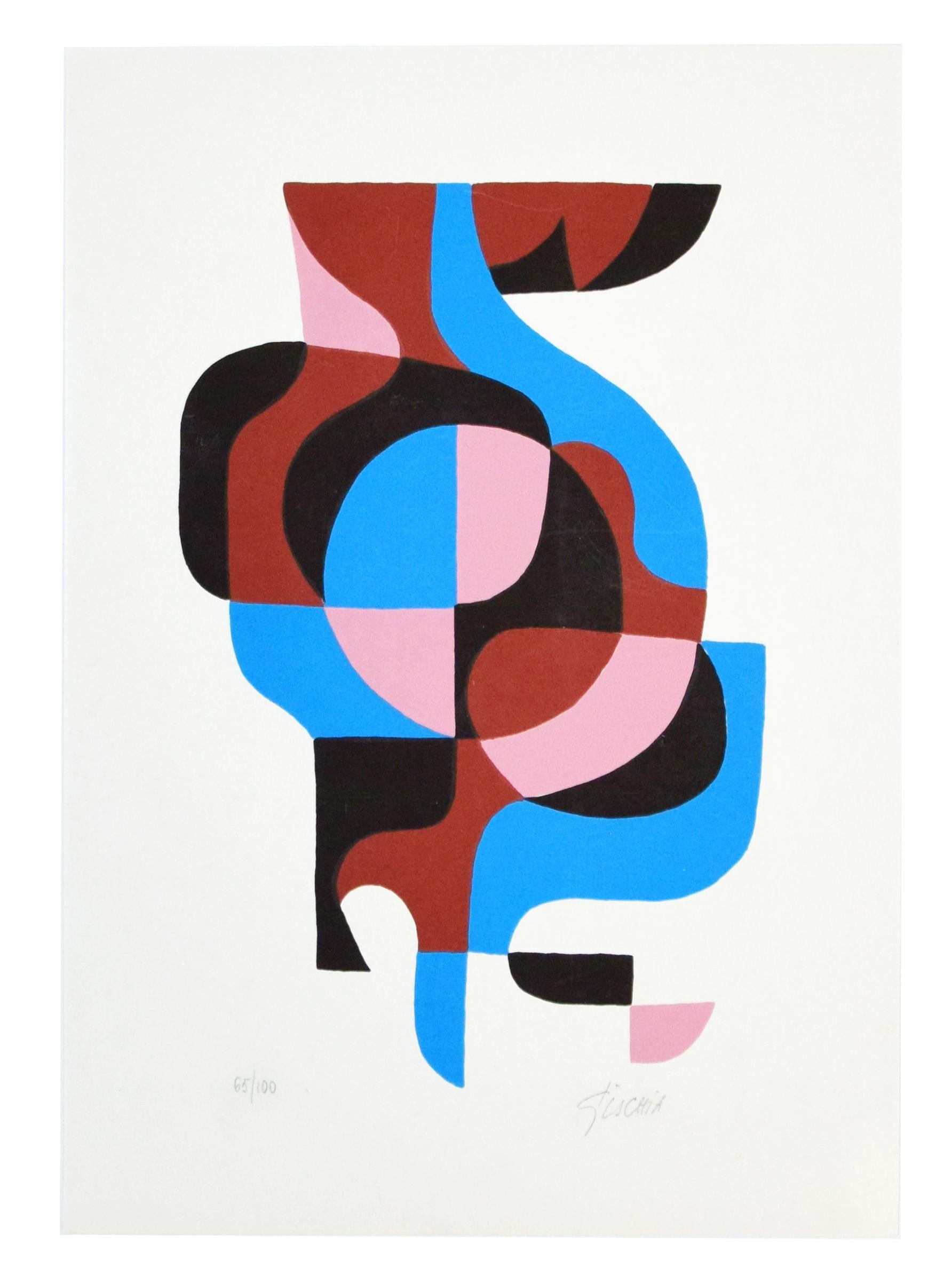 Composition abstraite est une sérigraphie originale colorée réalisée par Léon Gischia au cours du XXème siècle.

Signé à la main au crayon en bas à droite. Numéroté au crayon en bas à gauche. Édition 65/100. Comprend un passepartout (70 x 50