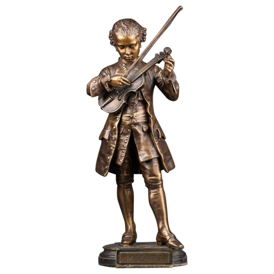 Léon Grégoire (19th/20th C.) : "Mozart tuning his violin", bronze, early XXth c.