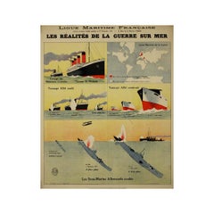 1918 original poster titled Ligue Maritime Française - Les Réalités de la Guerre