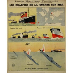 1918 original poster titled Ligue Maritime Française - Les Réalités de la Guerre