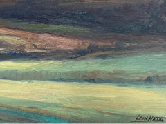 Antique Signed French Impressionist Oil, Panorama Rolling Landscape Fields