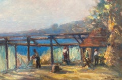 Coastal Scene Garden Pergola Terrace Signed Vintage French Impressionist Oil