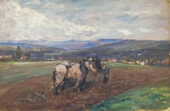 Leon Hatot (1883-1953) French Impressionist Oil Farmer & Horses Toiling Land