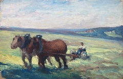 Leon Hatot (1883-1953) French Impressionist Oil - Farmer & Horses Working Land
