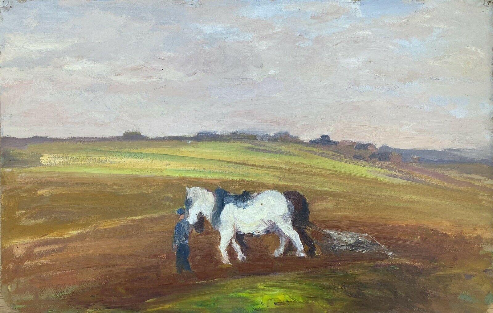 Artist/ School: Leon Hatot (French 1883-1953)

Title: Impressionist oil painting depicting a farmer and horse in field.

Medium: oil painting on thick paper, unframed.

Size:  painting: 13 x 20 inches.

Provenance: all the paintings we have for sale