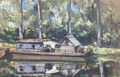 Leon Hatot (1883-1953) French Impressionist Signed Oil - House Boat River L/S