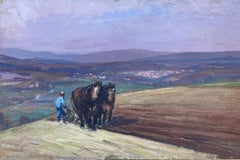 Leon Hatot (1883-1953) Original Signed Oil Painting - Farmer with Plough Horses
