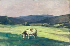 Leon Hatot (1883-1953) Original Signed Oil Painting - Pastoral Landscape Cow