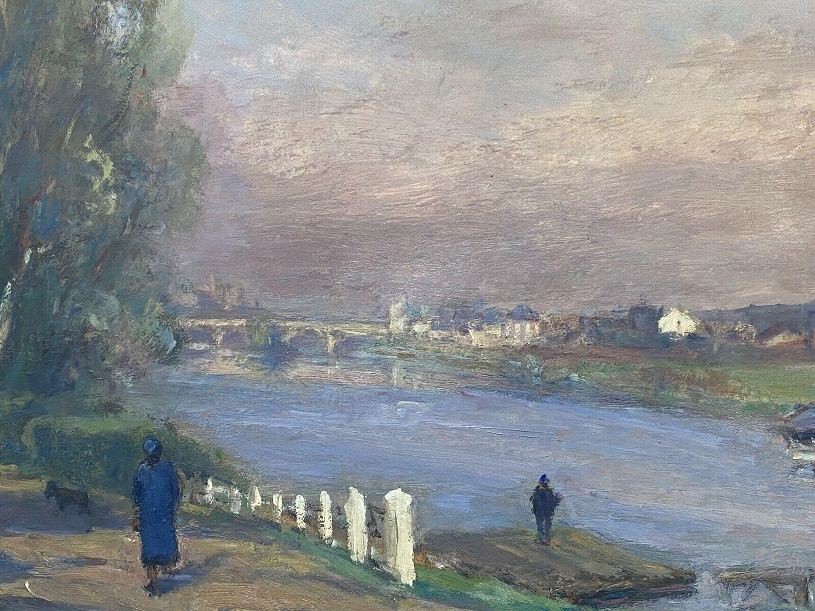 Leon Hatot (1883-1953) Vintage French Impressionist Oil River Landscape Figures 1