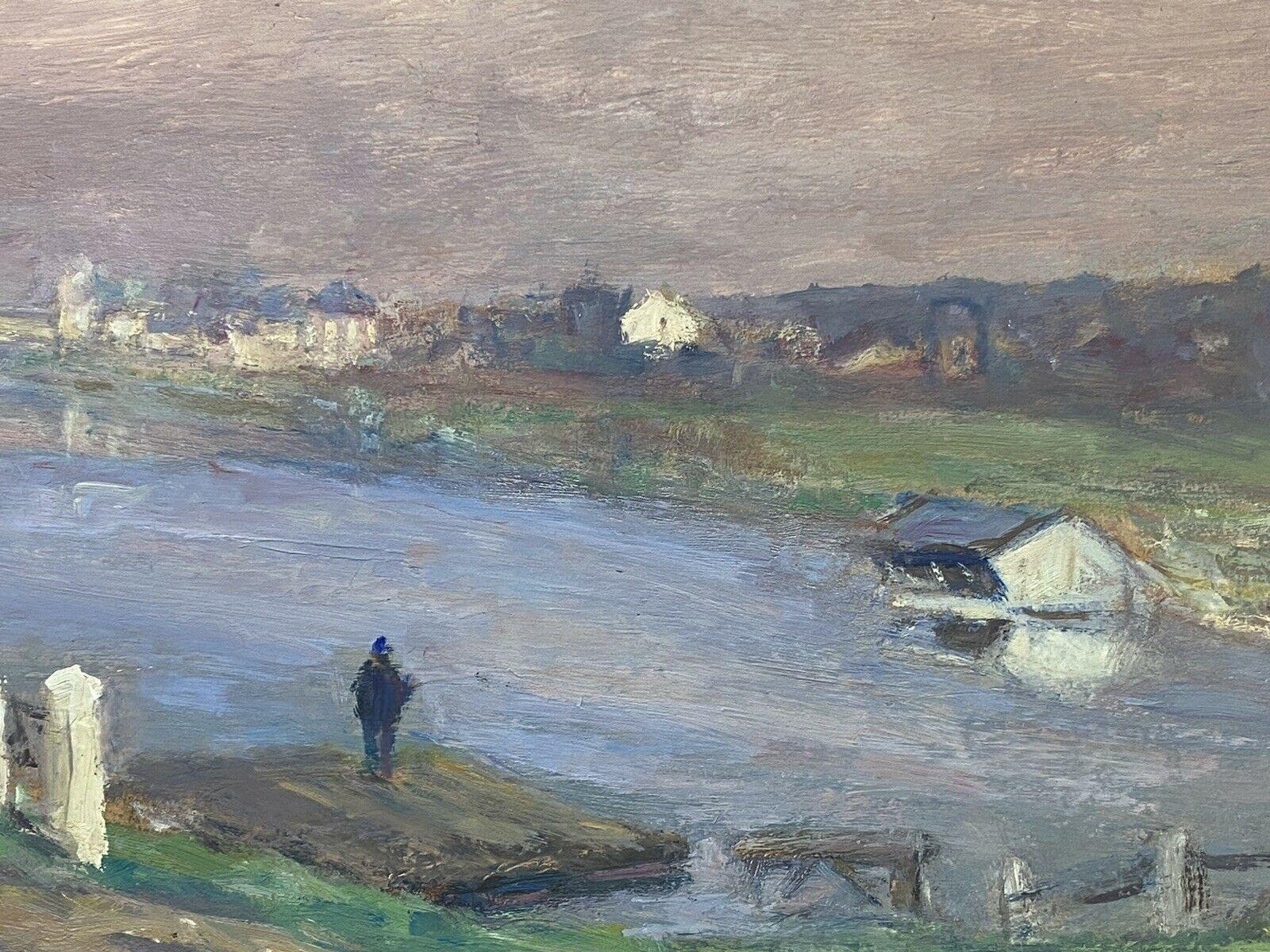 Leon Hatot (1883-1953) Vintage French Impressionist Oil River Landscape Figures 3