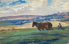 Leon Hatot (1883-1953) Vintage French Signed Impressionist Oil - Horse Landscape