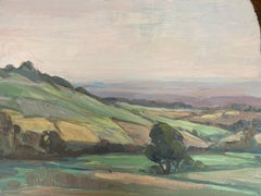 Vintage French Impressionist Oil Green Hill Tree Landscape