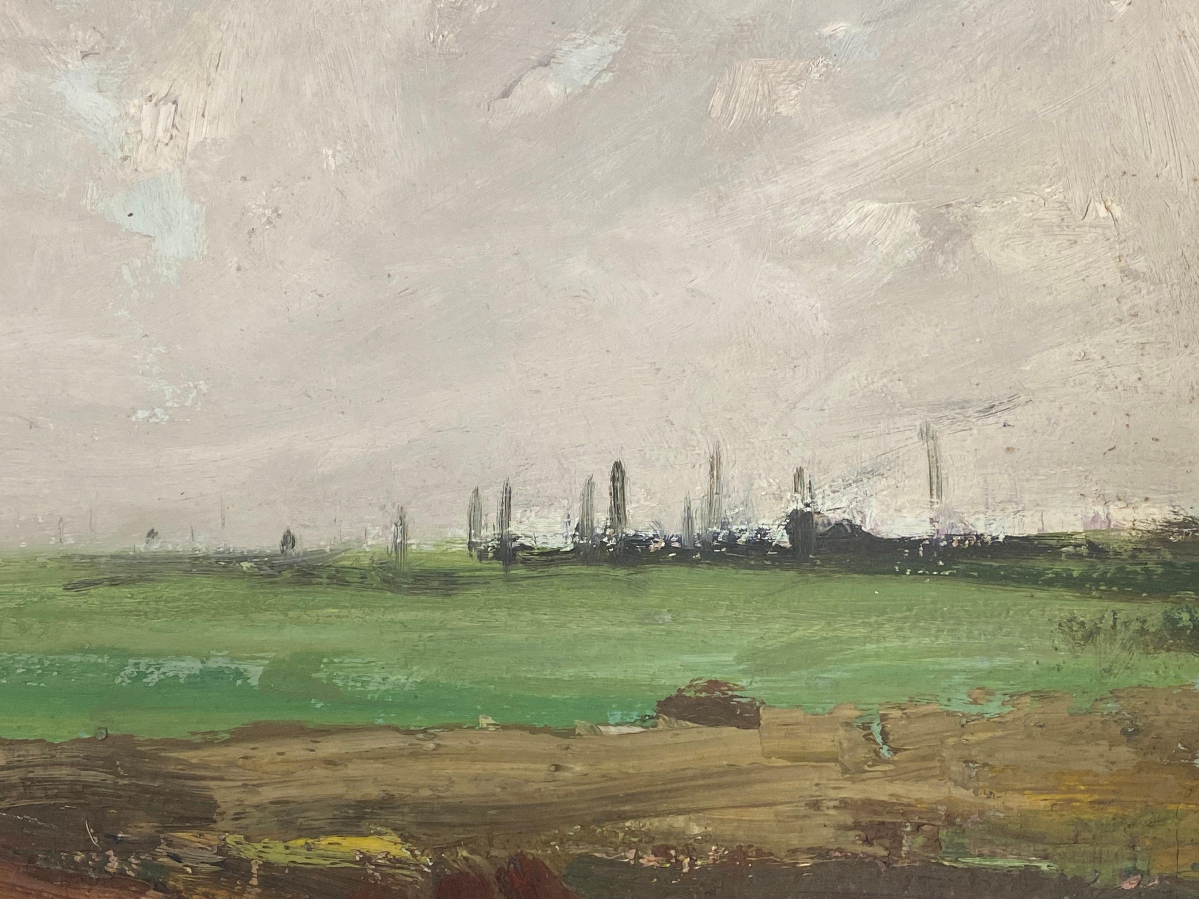 Vintage French Impressionist Oil Green Open Field Landscape 1