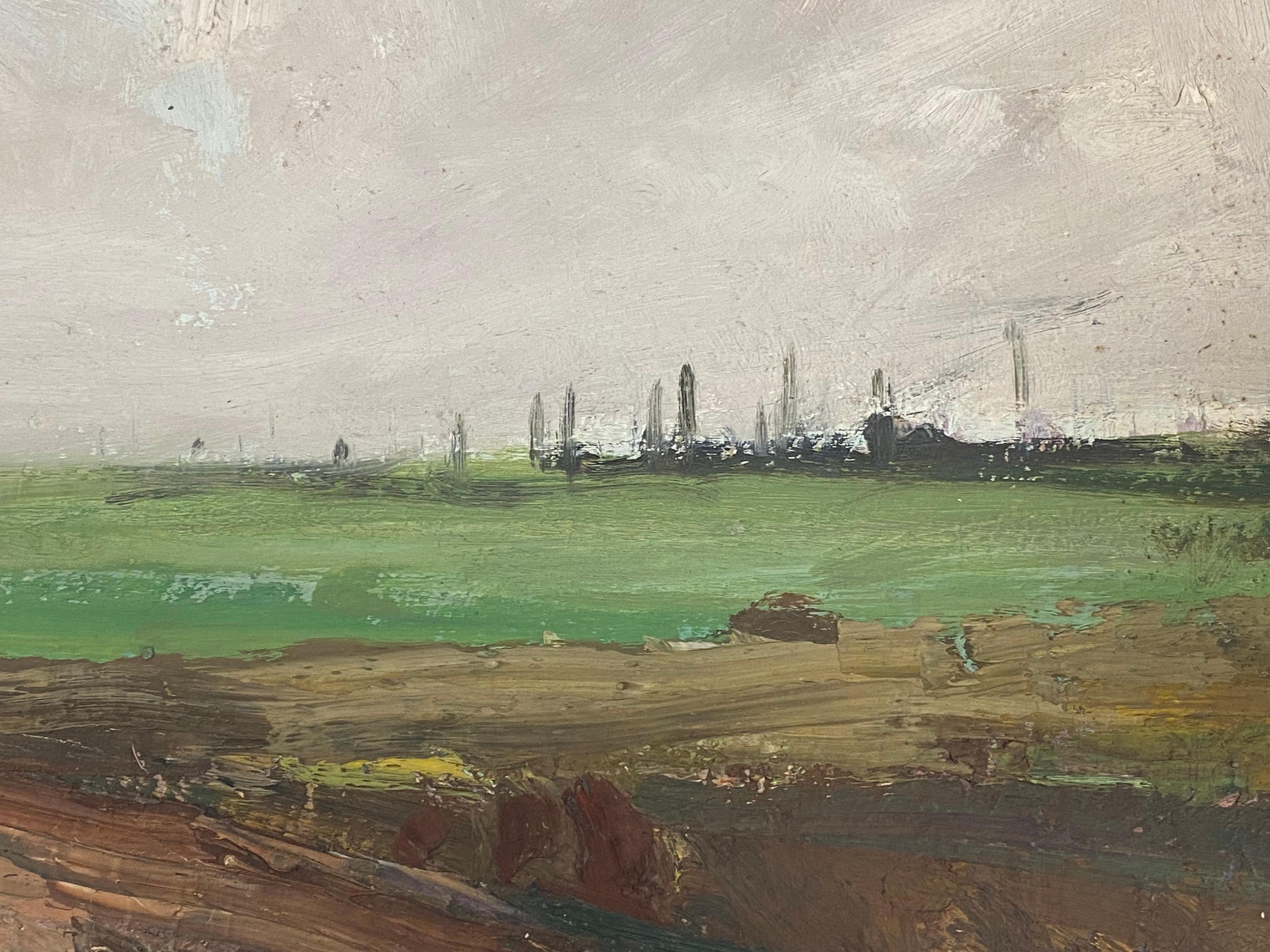 Vintage French Impressionist Oil Green Open Field Landscape 2