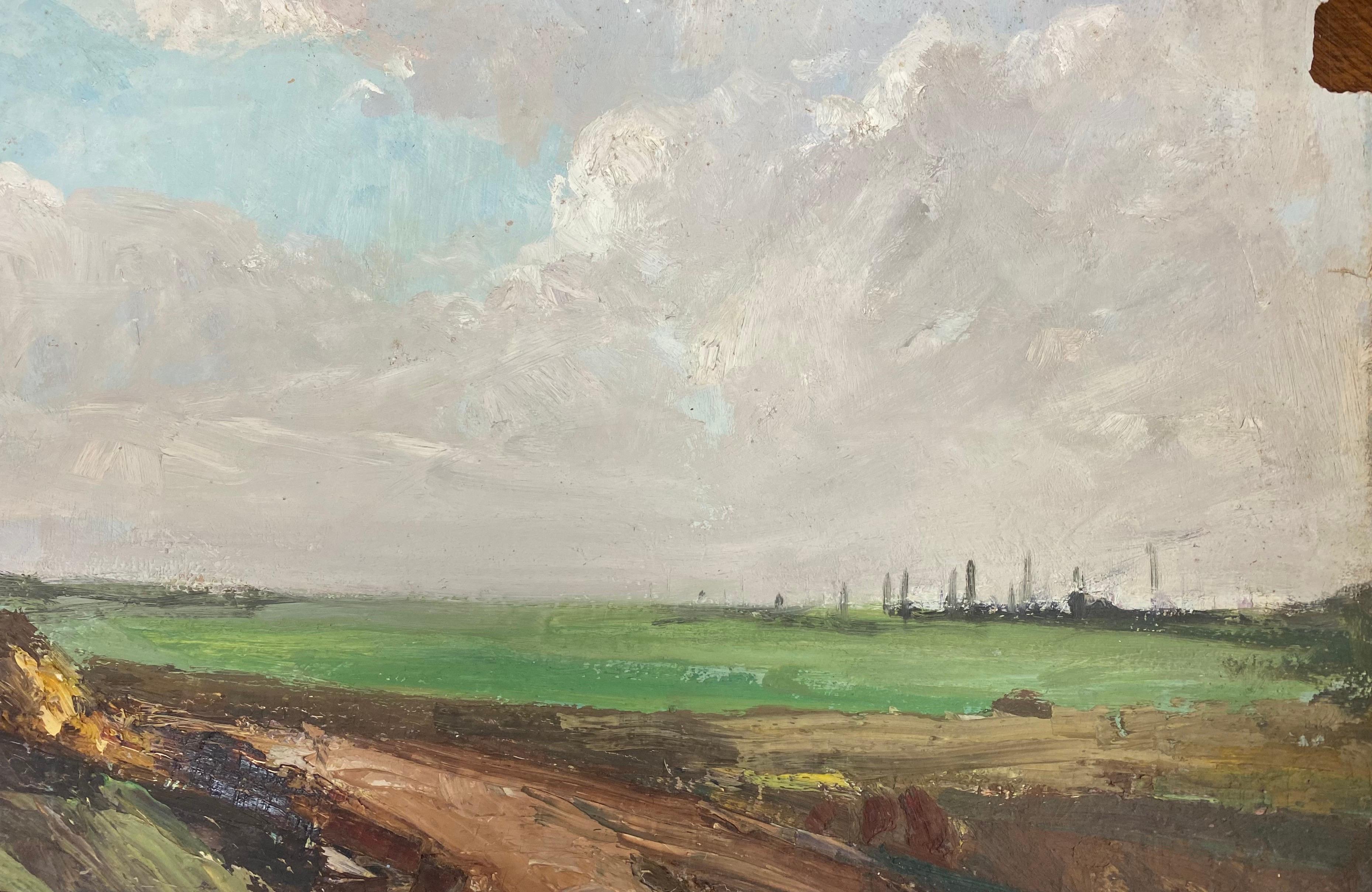 Leon Hatot Landscape Painting - Vintage French Impressionist Oil Green Open Field Landscape