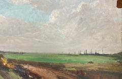 Vintage French Impressionist Oil Green Open Field Landscape
