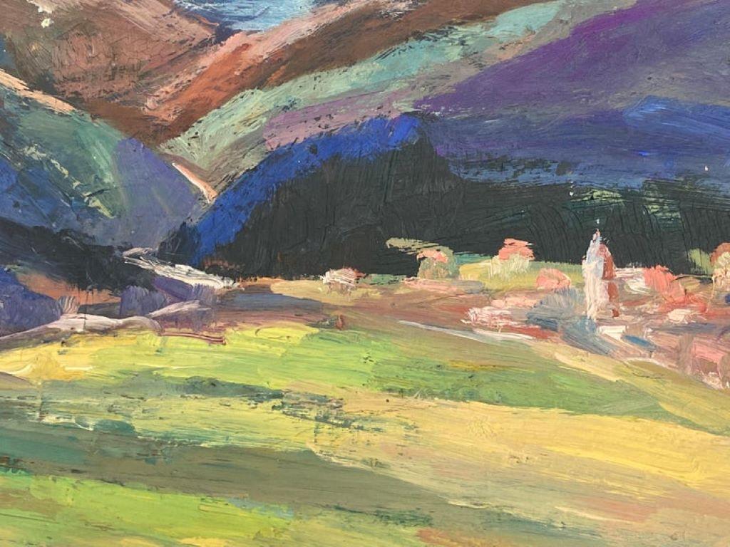 Huile impressionniste française vintage  Hille de Provence pourpre - Painting de Leon Hatot