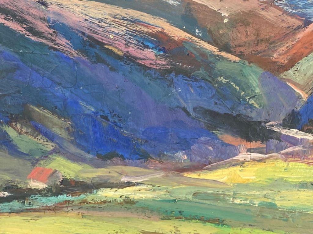 Huile impressionniste française vintage  Hille de Provence pourpre - Gris Landscape Painting par Leon Hatot