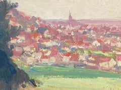 Vintage French Impressionist Oil View of a Red Autumnal Provence Townes