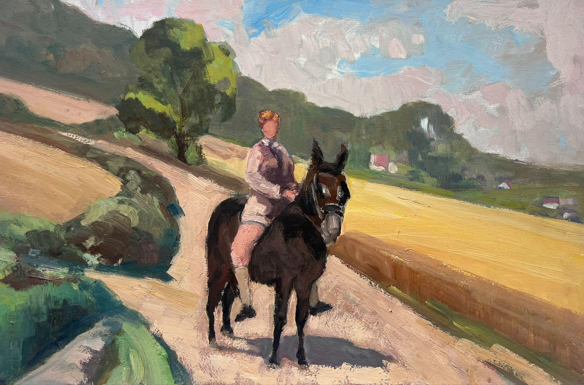 Vintage French Oil Painting Figure Bare Back Horse Riding 