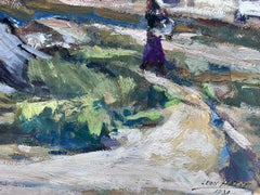 Vintage French Oil Painting Figures Camping In Tipees