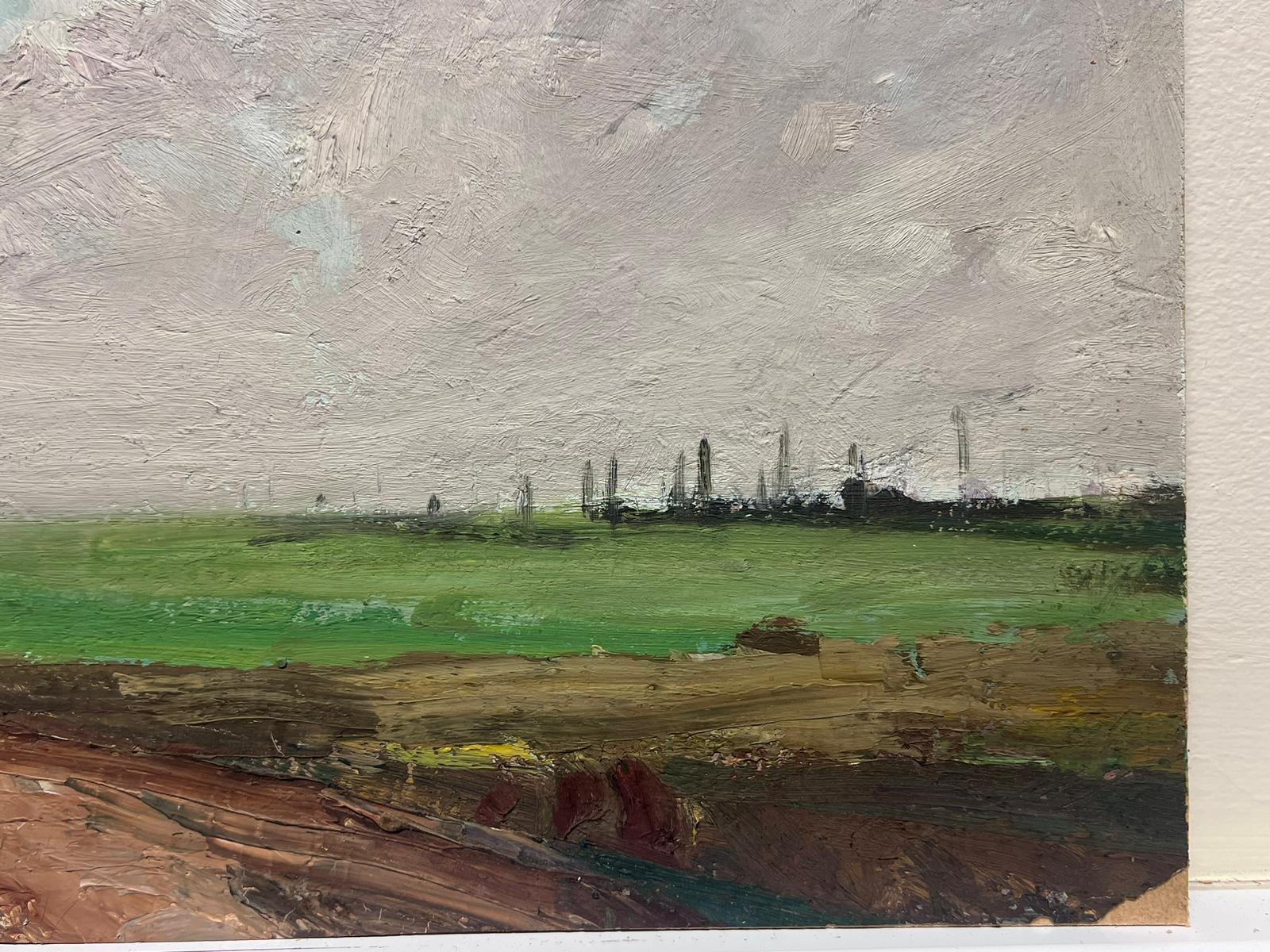 Vintage Französisch Ölgemälde von einem schlammigen Brown Track in grünen Feldern (Impressionismus), Painting, von Leon Hatot