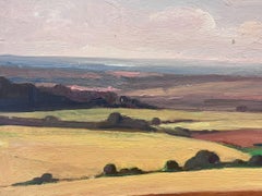 Französisches Ölgemälde, rural, Herbstfelde, Französische Landschaft, Mitte des 20. Jahrhunderts