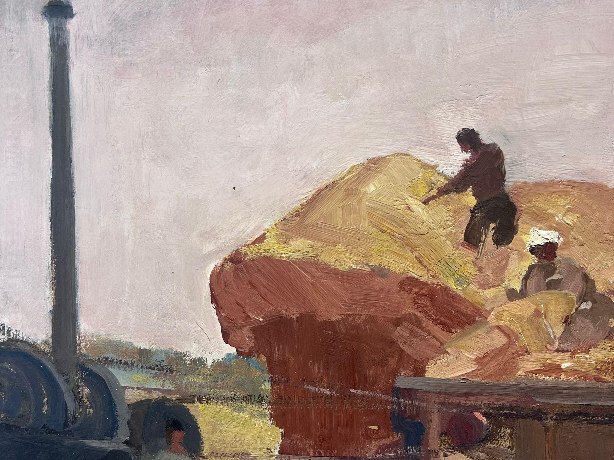 Peinture à l'huile impressionniste française du milieu du 20e siècle Récolte des travailleurs dans les champs - Impressionnisme Painting par Leon Hatot