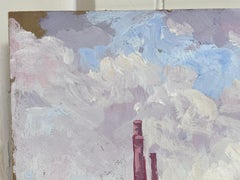 Vintage French Oil Painting Purple Bridge By Power Station